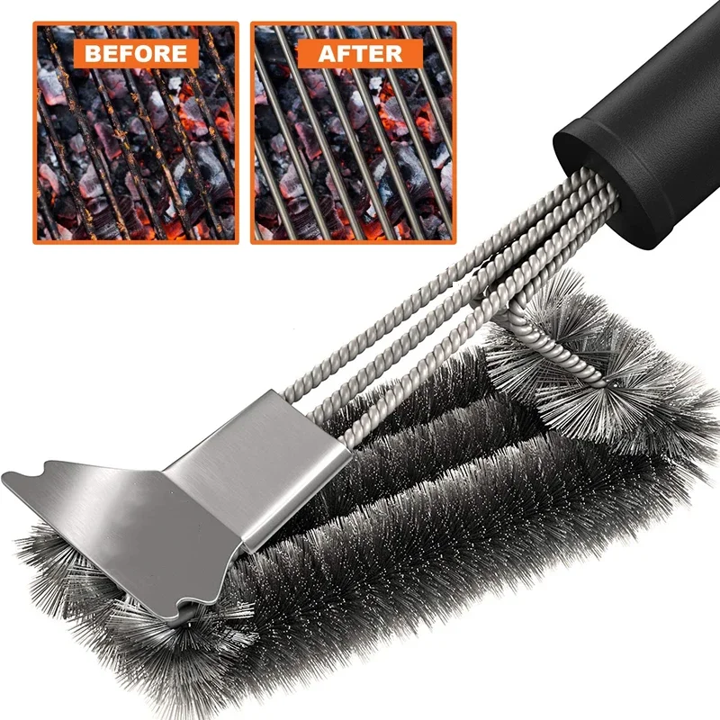 Barbecue Grill Cleaning Brush Stainless Steel Wire BBQ Brush Cleaning Tools Non-stick Barbecue Accessories