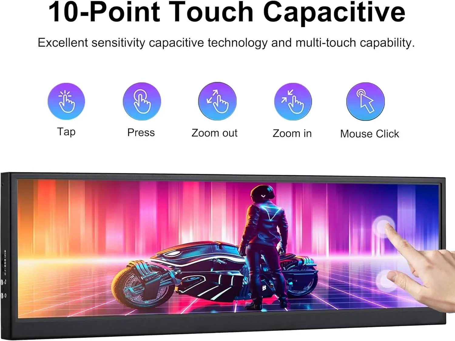 Wisecoco 보조 화면 IPS 터치 모니터, 스트레치 바 LCD 디스플레이, Aida64 서브 CPU GPU 디스플레이 노트북용, 12.6 인치, 1920x515
