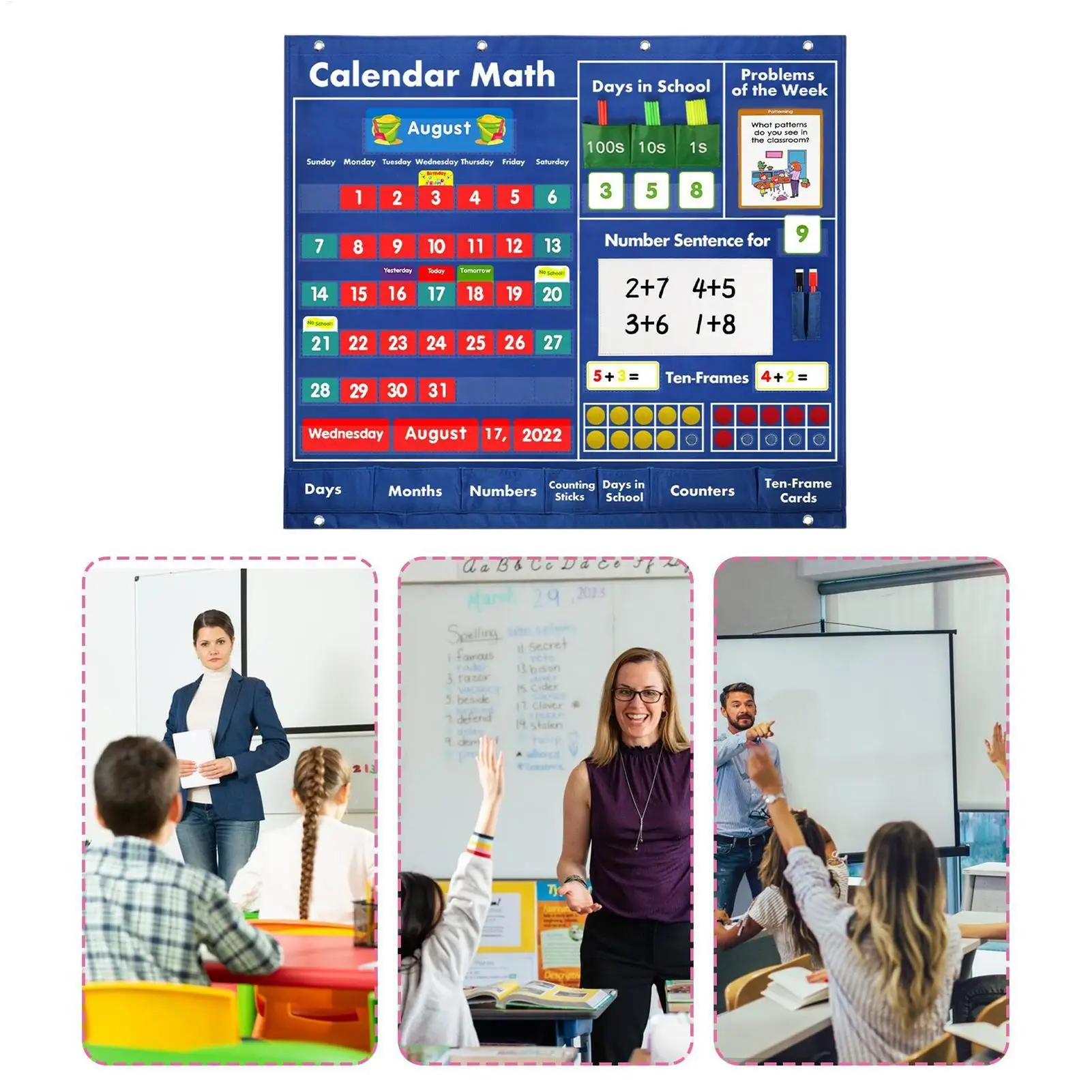 Daily Math Calendar Educational Double-Sided Activities Teacher Pocket Chart For Kids Boy Teacher Parent Holiday Classroom Home