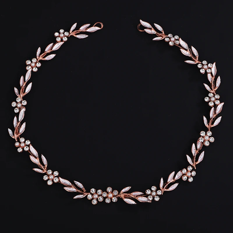 Gold Leaf Wedding Headbands Handmade Bridal Headpieces Bride Rhinestone Pearl Flower Tiaras Wedding Hair Accessories for Women