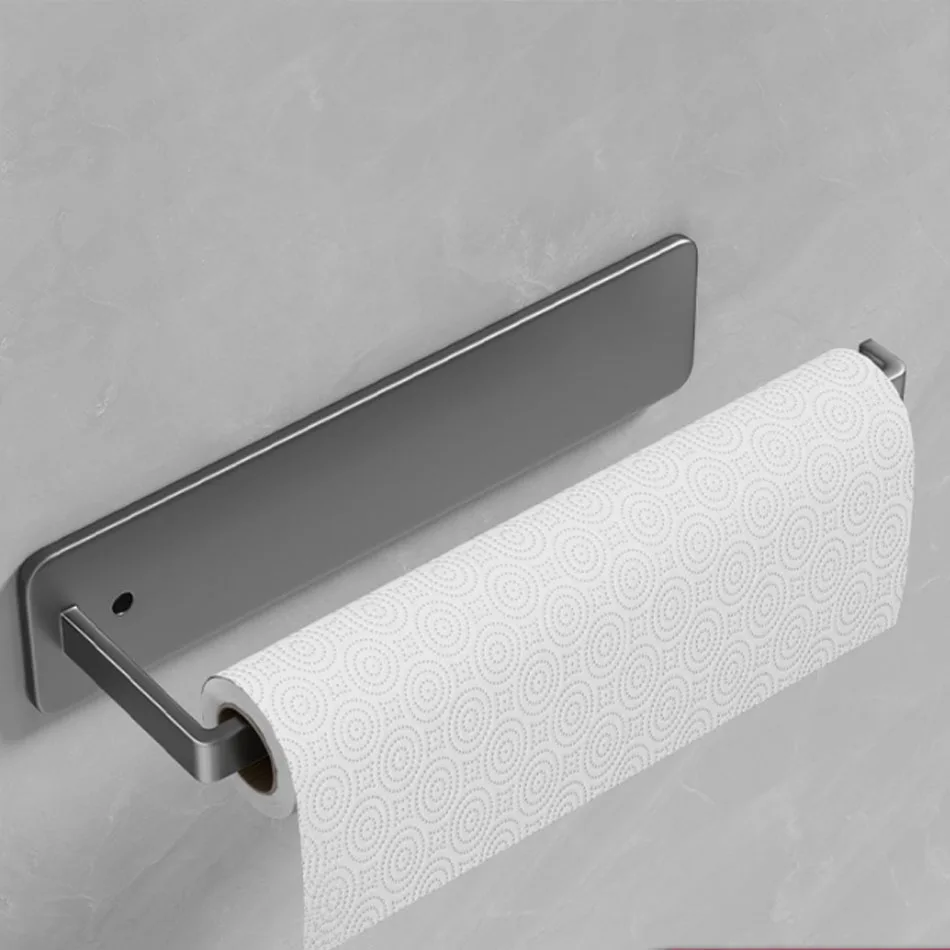 Paper Holder Adhesive Aluminum White Black Grey Wall Mount Kitchen Bathroom  Cupboard Stand Toilet Paper Towel Roll Tissue Hanger