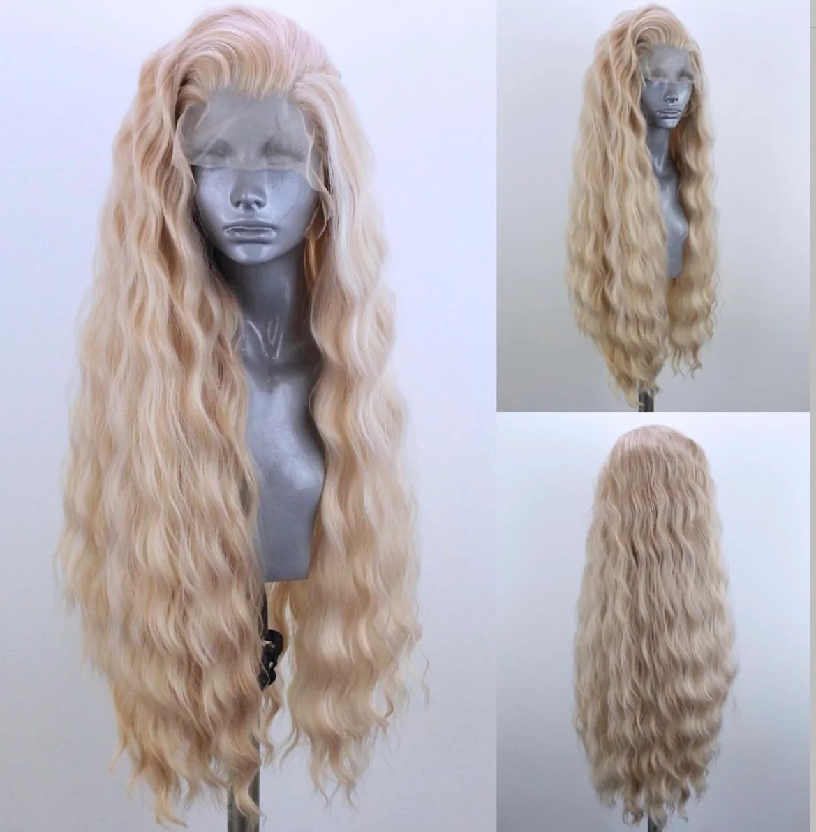 

Meinmod Blonde Long Curly Synthetic Lace Front Wigs for Women Natural Hairline Lace Wigs Daily Party Use Wigs For Women