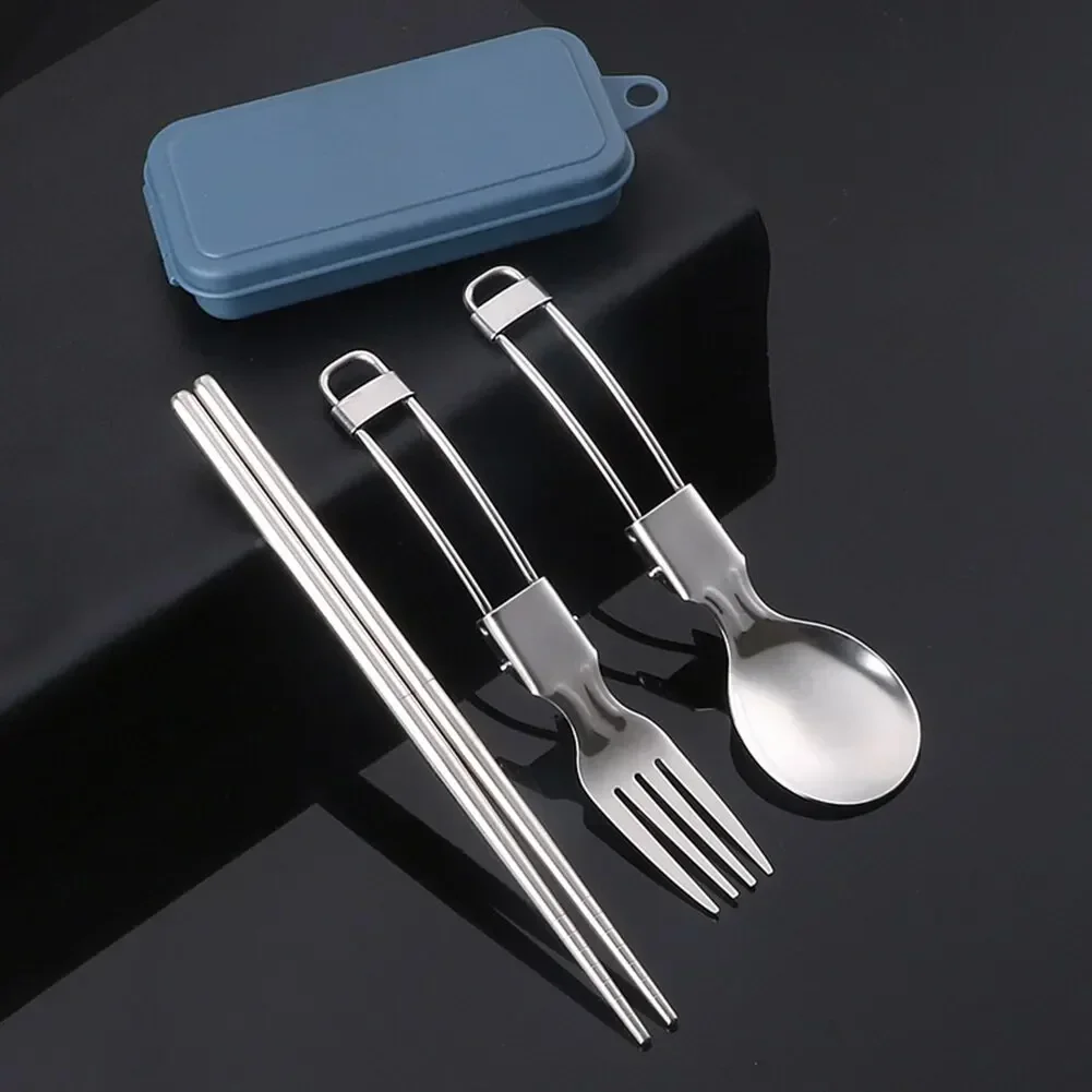 Foldable Camping Spoon Fork Chopsticks Flatware Outdoor Picnic Cutlery Set Stainless Steel Utensil Spoon Set Camping Equipment Camping Cutlery Portable Tableware Portable Cutlery