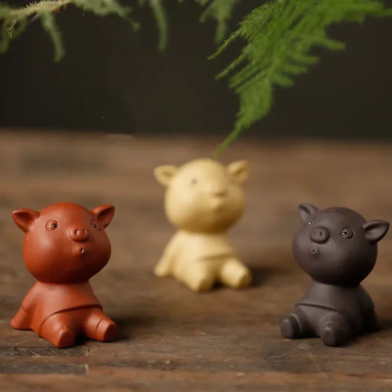 1PCS Mini Fingertips Purple Clay Tea Pet Handmade Cute Animal Statue Ornaments Boutique Crafts Tea Set Decoration Accessories