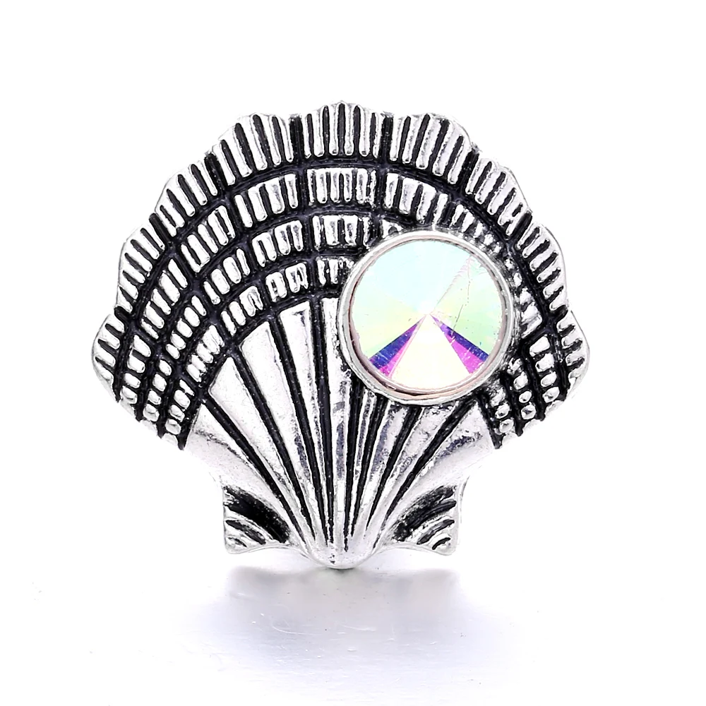 20pcs Metal Shell 18mm Snap Buttons With Rhinestone for Bracelet Necklace Snap Jewelry