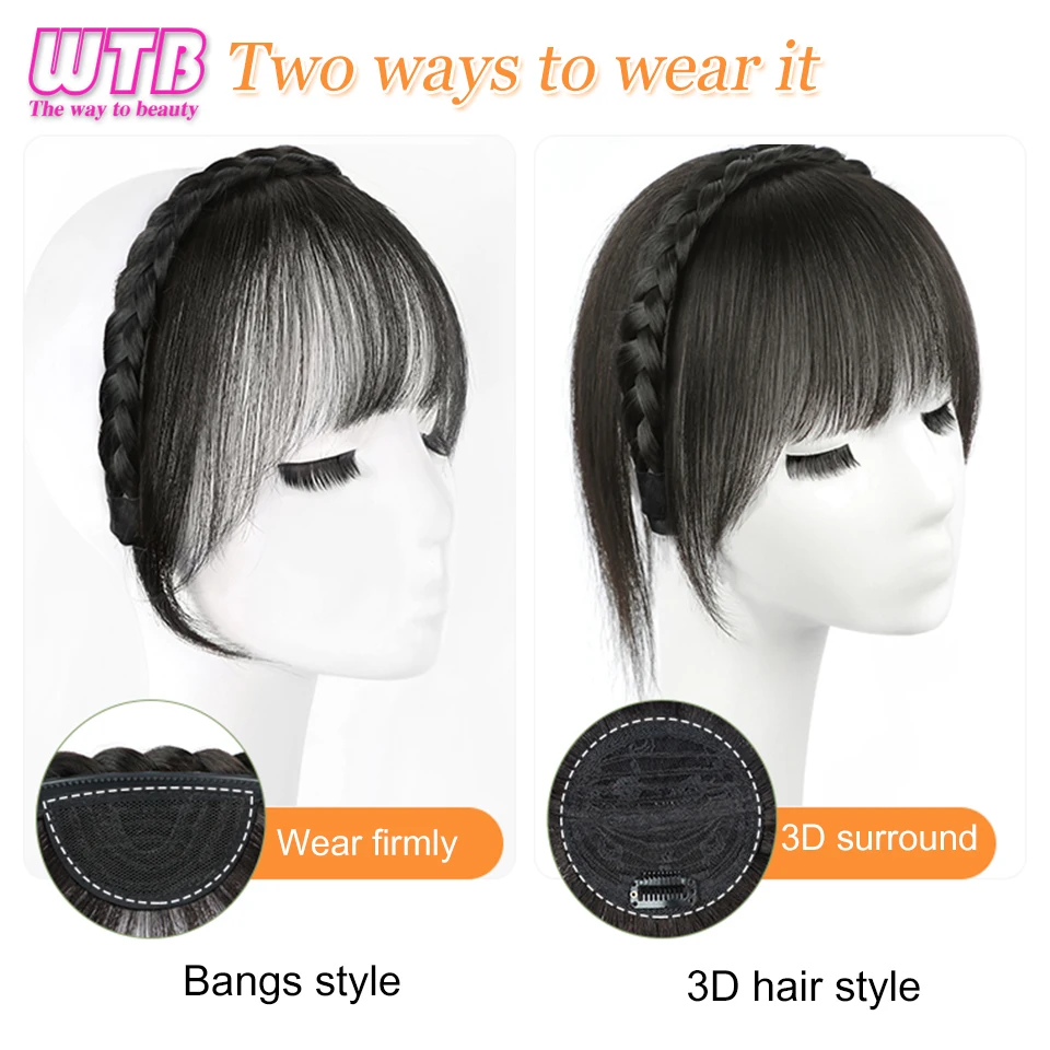 WTB Synthetic Wig Female Braided Hair Hairband French Bangs One-piece Increase the amount of hair on the top of the head