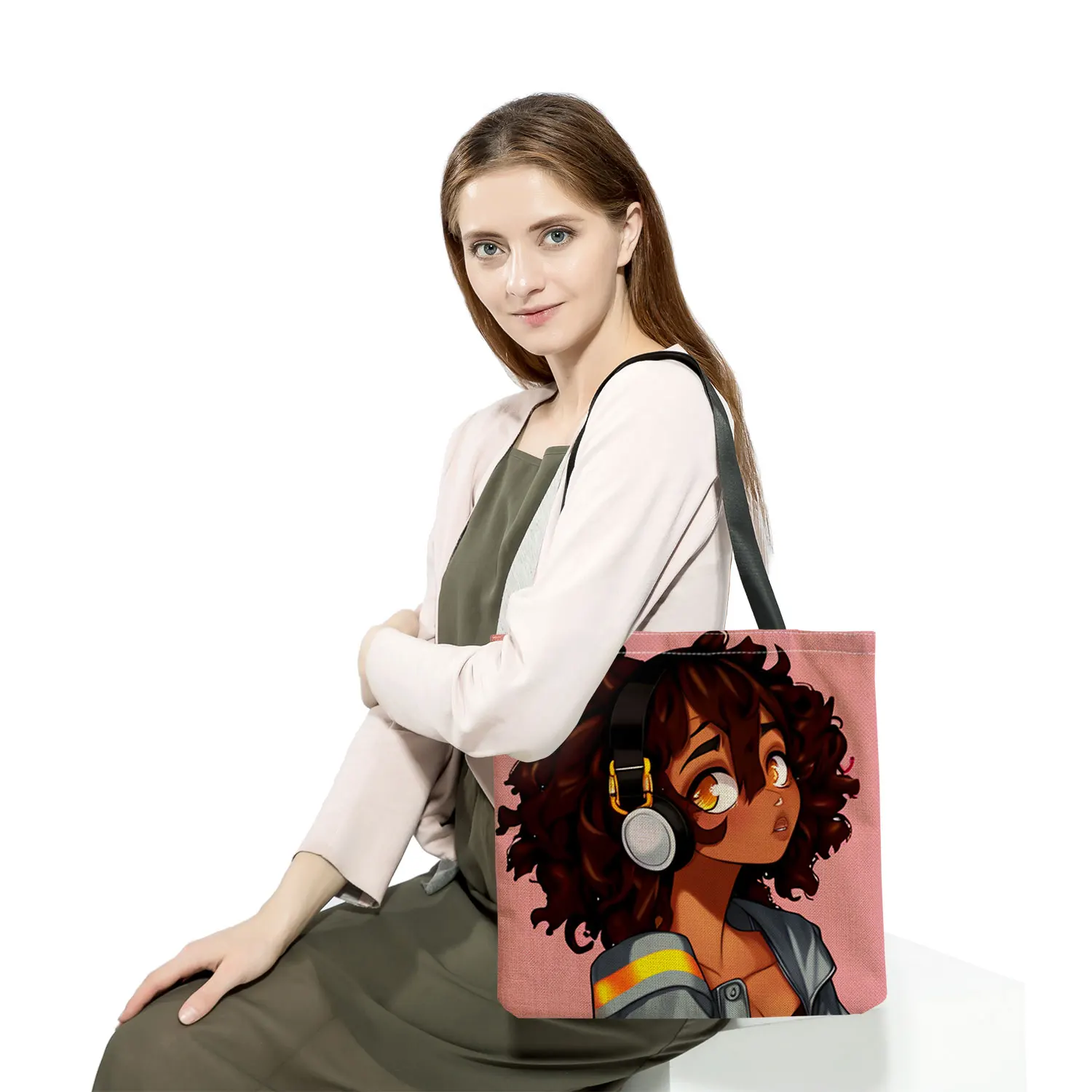 

Black Girl Printed Women's Handbag Outdoor Portable Fashion Daily Tote Beach Travel Eco Friendly Shoulder Bag Female Shopper Bag