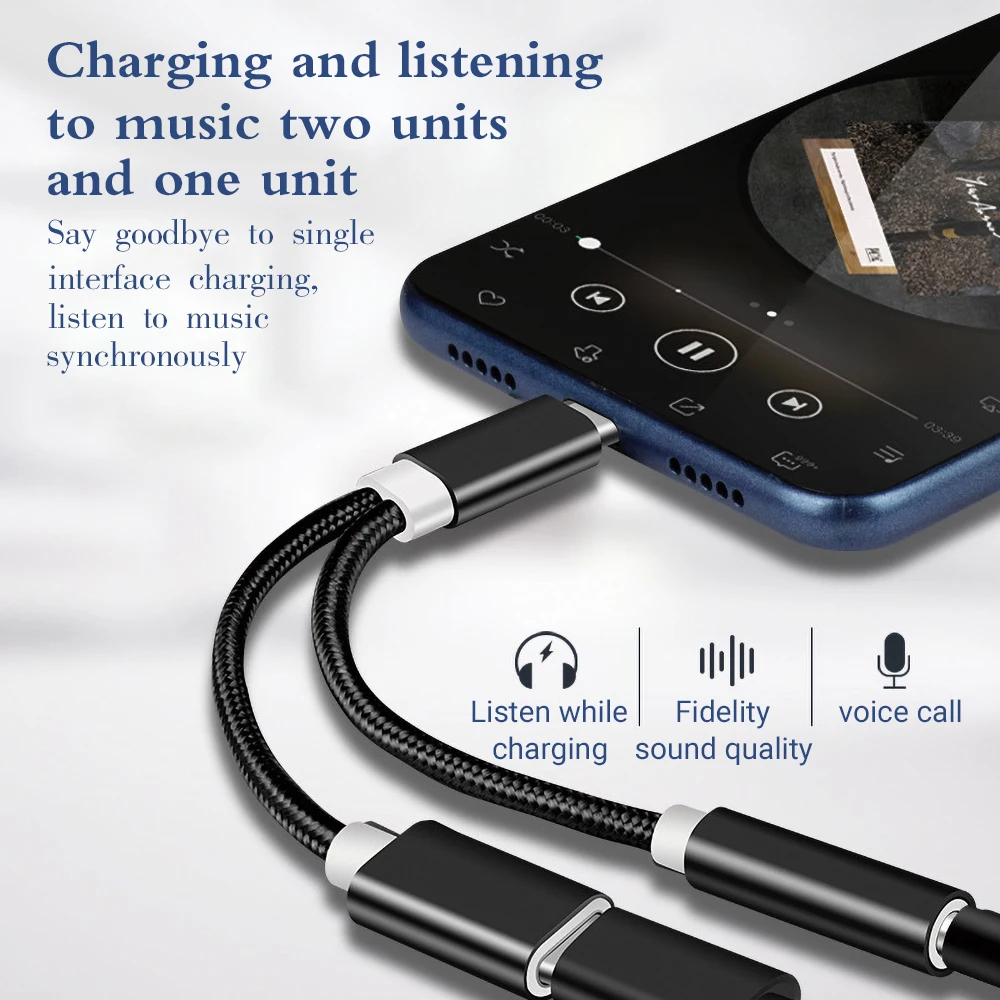 Type C to 3.5mm Adapter 2in1 USB C to AUX Audio Cable