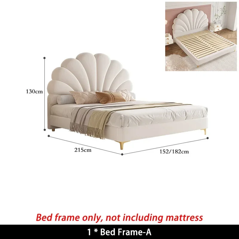 Light Luxury French Fabric Bed Frame Bedroom Furniture Cream Style Petal Double Bed Modern Minimalist Small Apartment Bedstead R