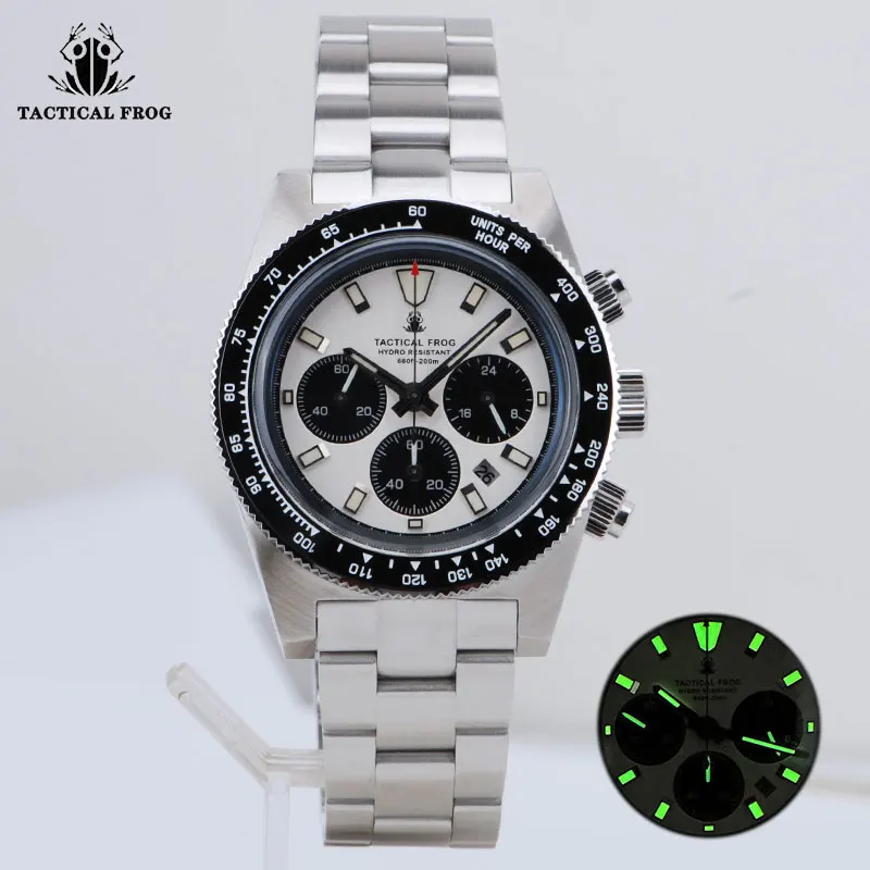 

Tactical Frog Chronograph Wristwatch Photokinetic Energy VS75B Movement Men Watch Sapphire Crystal C3 Super Luminous 20Bra Diver