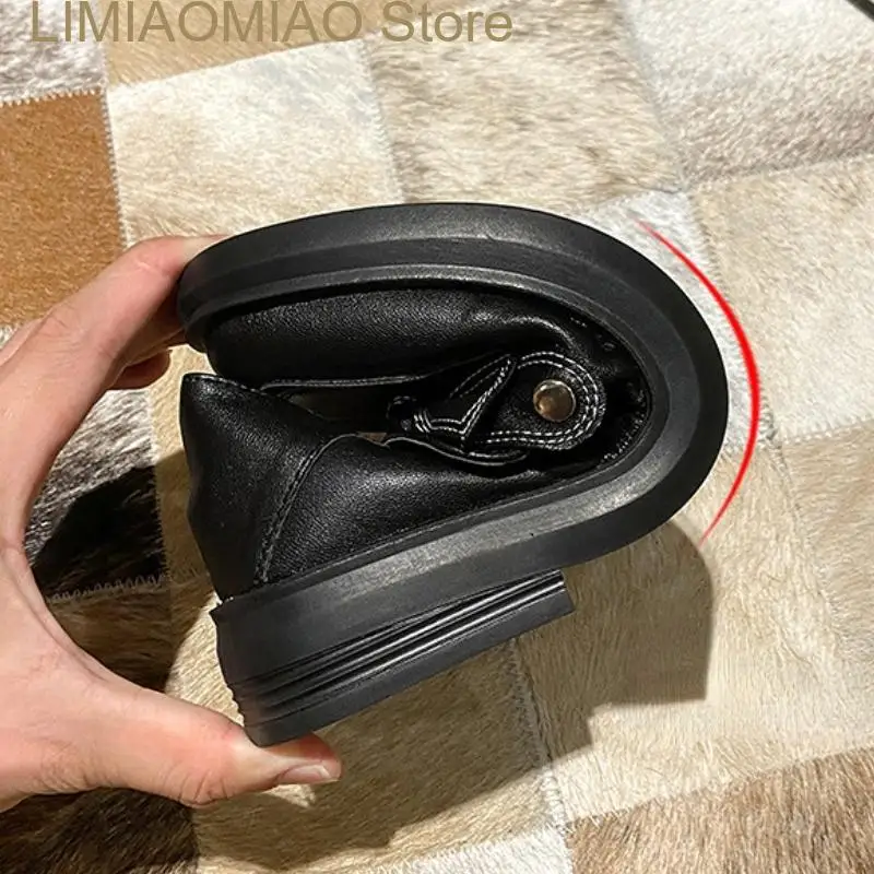 New Fiber Leather Flat Shoes Women's British Style Black Soft Work Low Heel Square Head Simple Office Lady Shoes