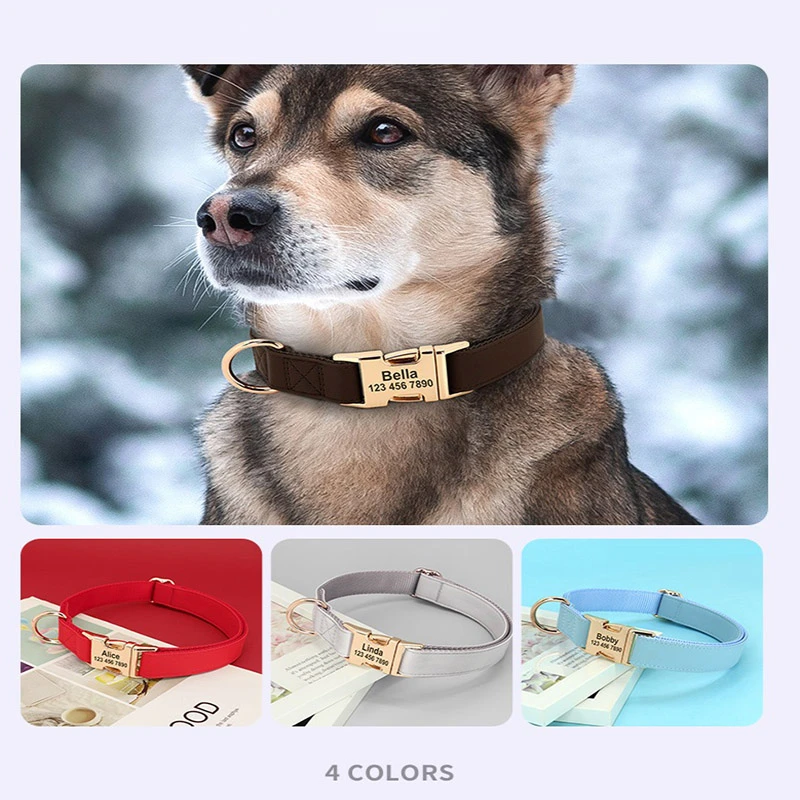Pet Collar Leather Dog Collar Shiba Inu Golden Retriever Large Dog Labrador Dog Tag Custom
