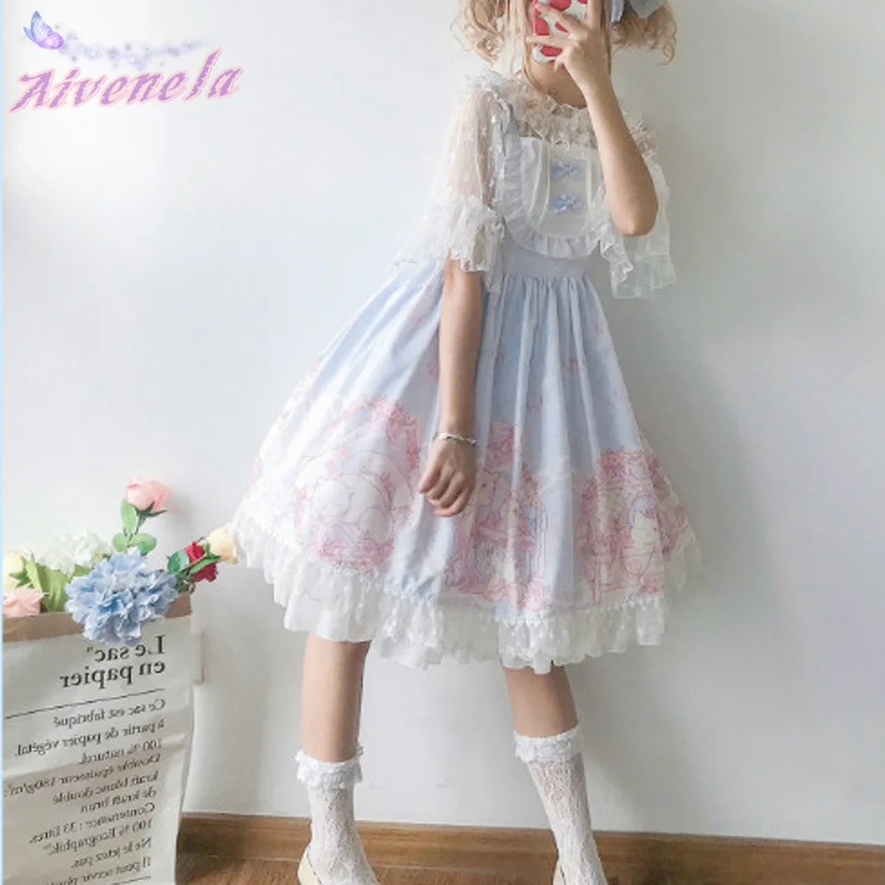 Cute Lolita Dress Women Straped Dresses Sweet Soft Kawaii Girls Bow Lace Lolita Princess Dress Vestido Girls Dresses AFC466 lolita dress lolita suspender dress lolita cosplay costumes suspender dress