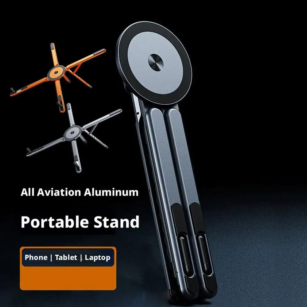 휴대용 노트북 스탠드, 접이식 높이 조절 가능한 컴퓨터 받침대, 아이폰 아이패드 태블릿 노트북용 마그네틱 폰 홀더 포함