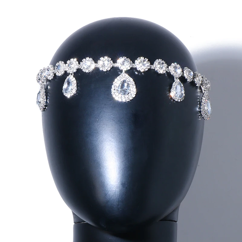 Stonefans Water Drop Pendant Head Chain Jewelry Bridal Rhinestone Headband Fashion 2022 Forehead Headpiece Wedding Indian Girls