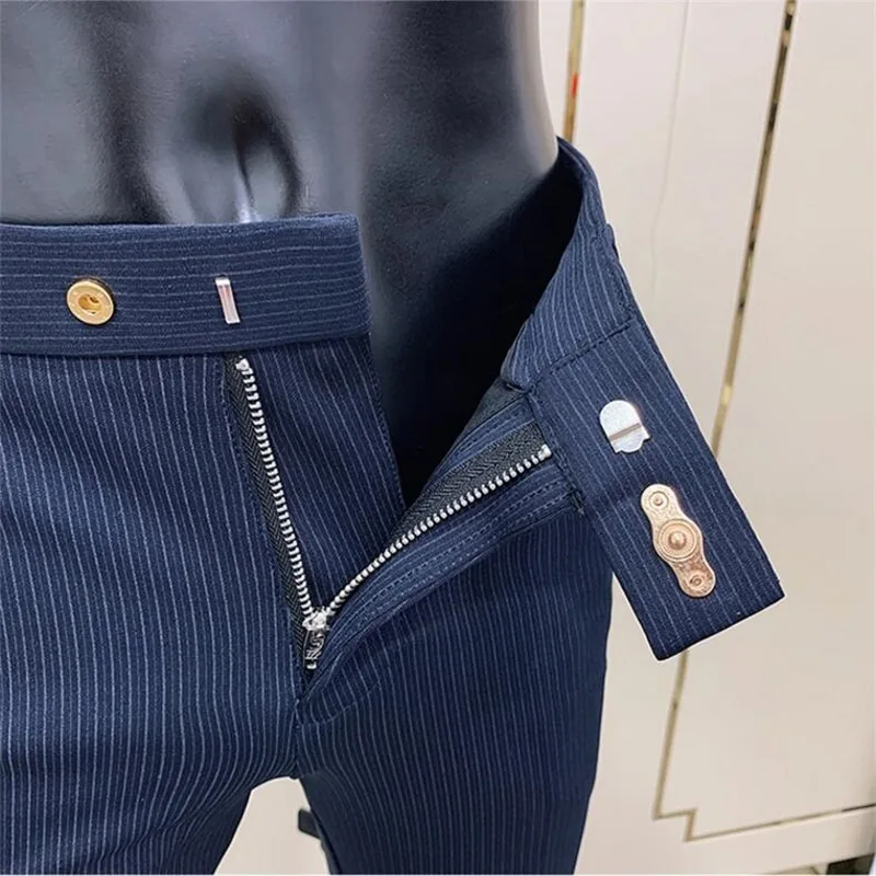 Fashion Striped Suit Pants Men's Slim Fit Skinny High Quality Pants Men's Office Party Business Casual Formal