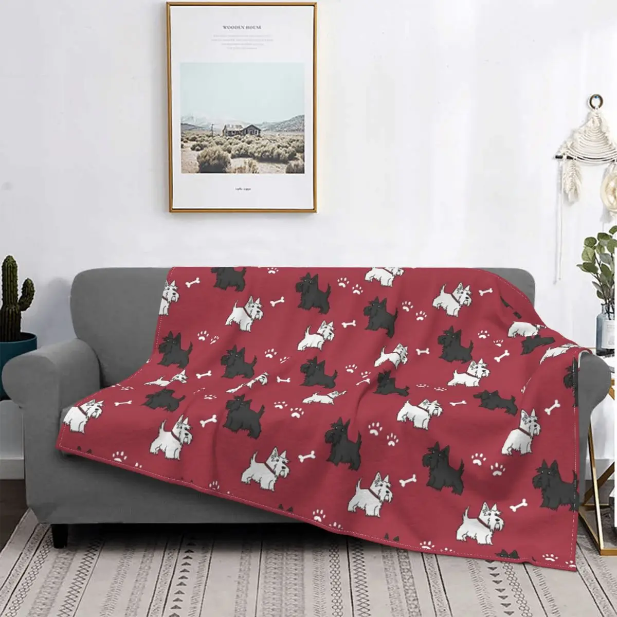 

Red Scottish Terrier Dog Blanket Fleece Printed Scottie Tartan Skye Multi-function Soft Throw Blankets for Sofa Travel Quilt 09