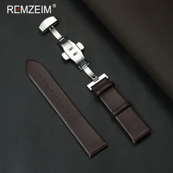Elegant Slim Watch Strap with Butterfly Buckle - Comfortable Faux Leather Band for Women (Dark Brown)