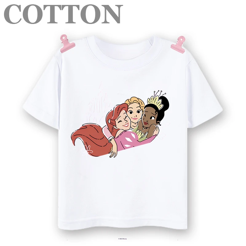 thumbnail image 1 of Camiseta de algodón de varios estilos con estampado de dibujos animados para niños de Disney, de manga corta, con estampado de princesas animadas de verano, 1 of 4