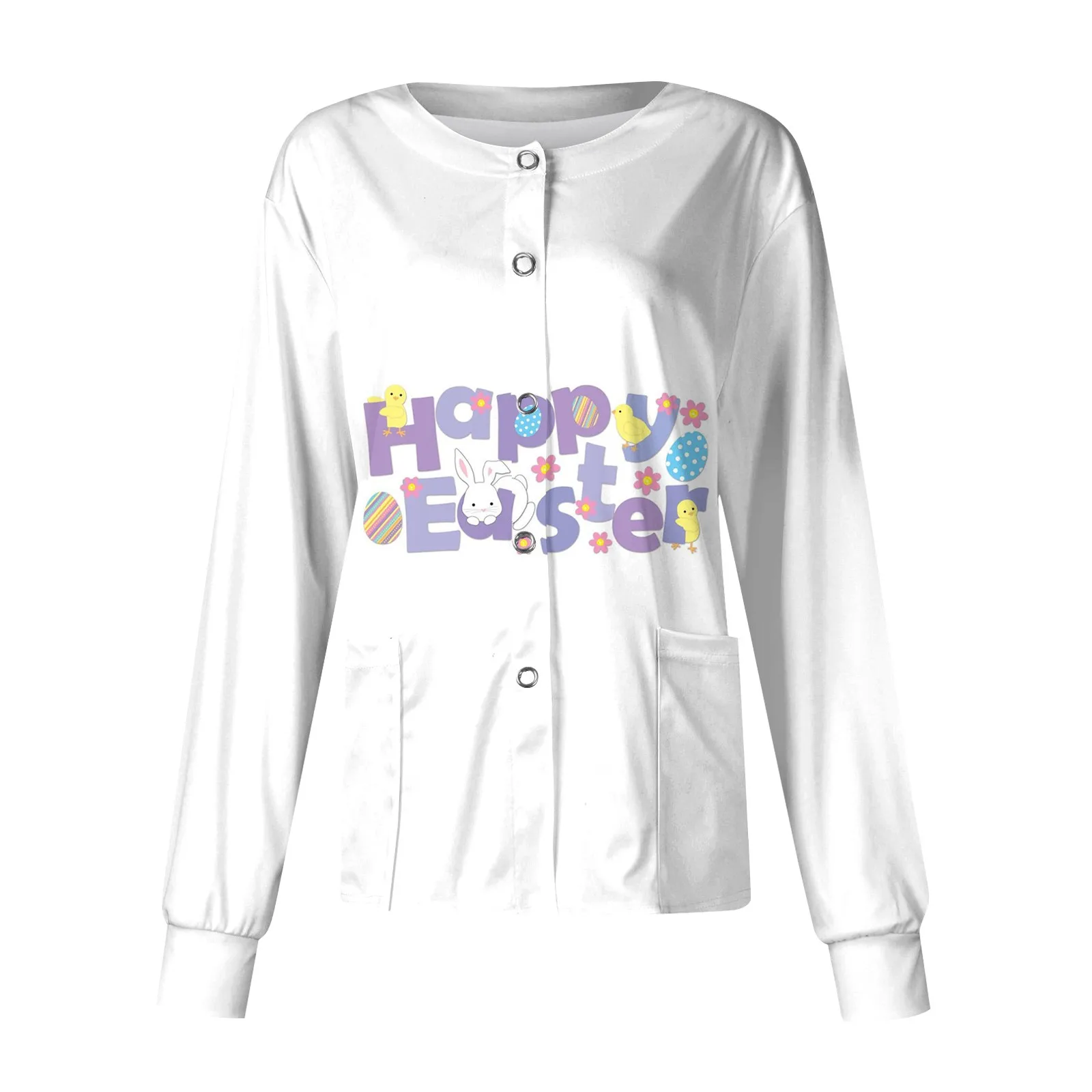 

Women'S Casual Long Sleeve Single Breasted Easter Printed Care Workwear Cardigan Top Graphic Shirts Funny Youthful Woman Clothe