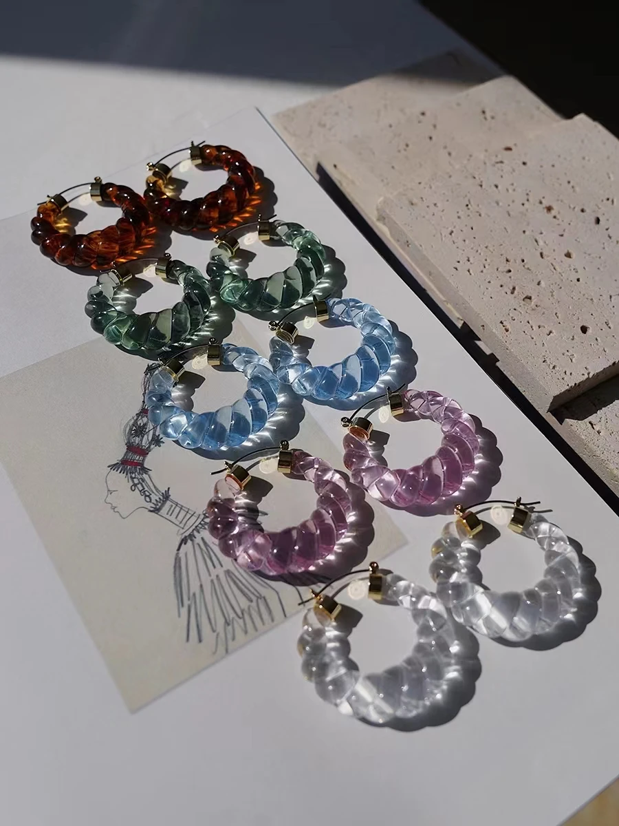 Colorful Twist Resin Transparent Geometric Irregular Hoop Earrings