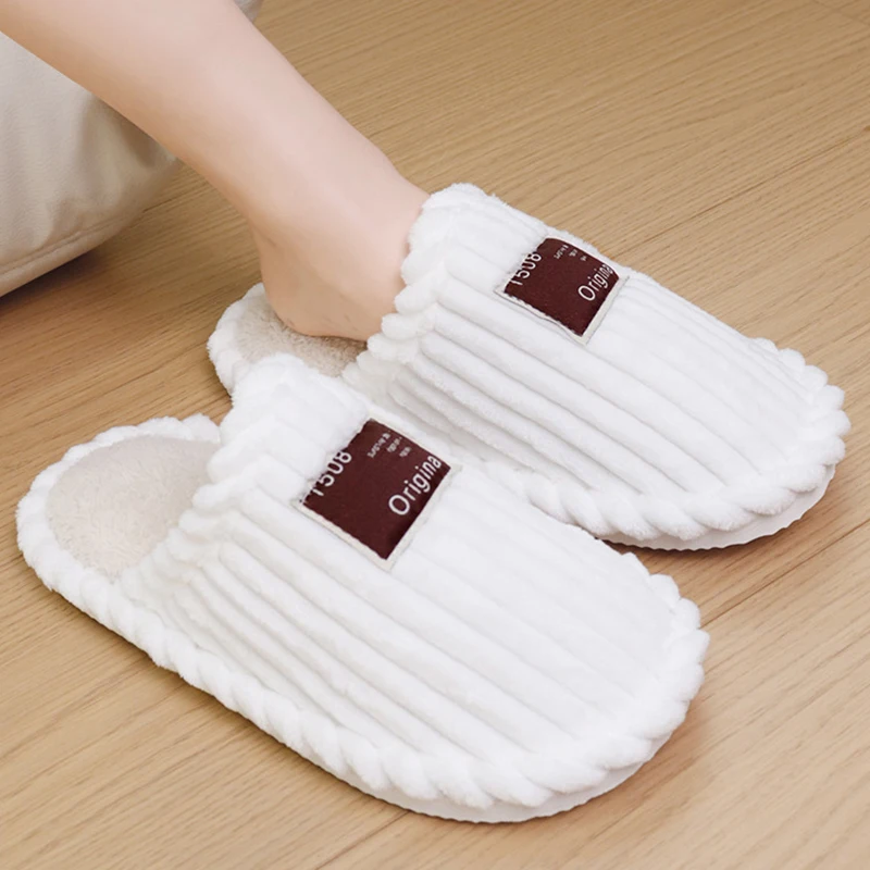 Autumn Winter Couples Indoor Home Slippers Women Anti Slip Warm Cotton Slides Woman Comfy Soft Floor Plush Slippers Plus Size 47