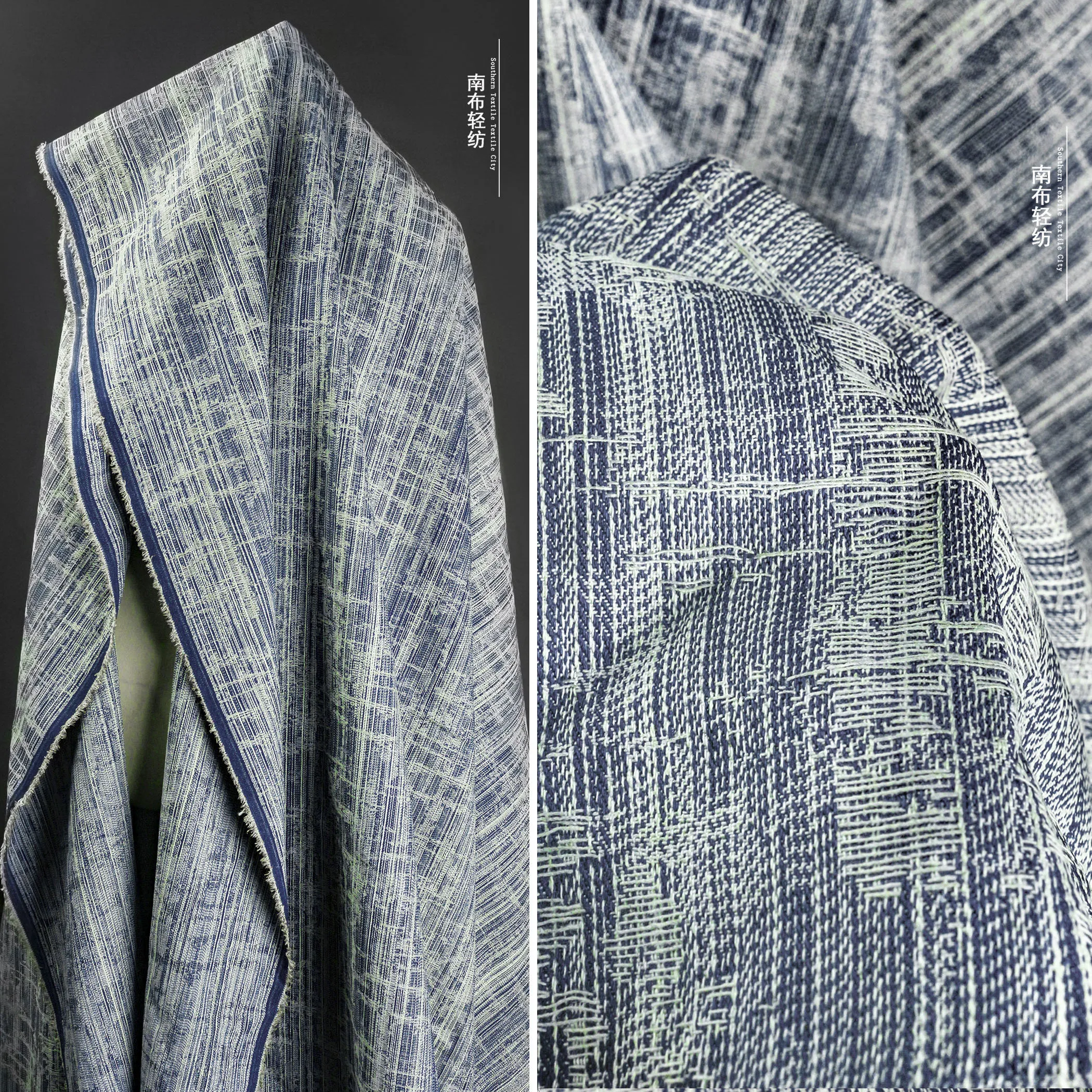 Bamboo Pattern Vintage Denim Horizontal and Vertical Line Three-Dimensional Cloth Washed Denim DIY Skirt Bag Clothing Fabric