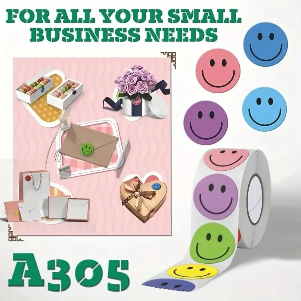 500 قطعة من الملصقات الورقية ذات الوجه المبتسم، مل...