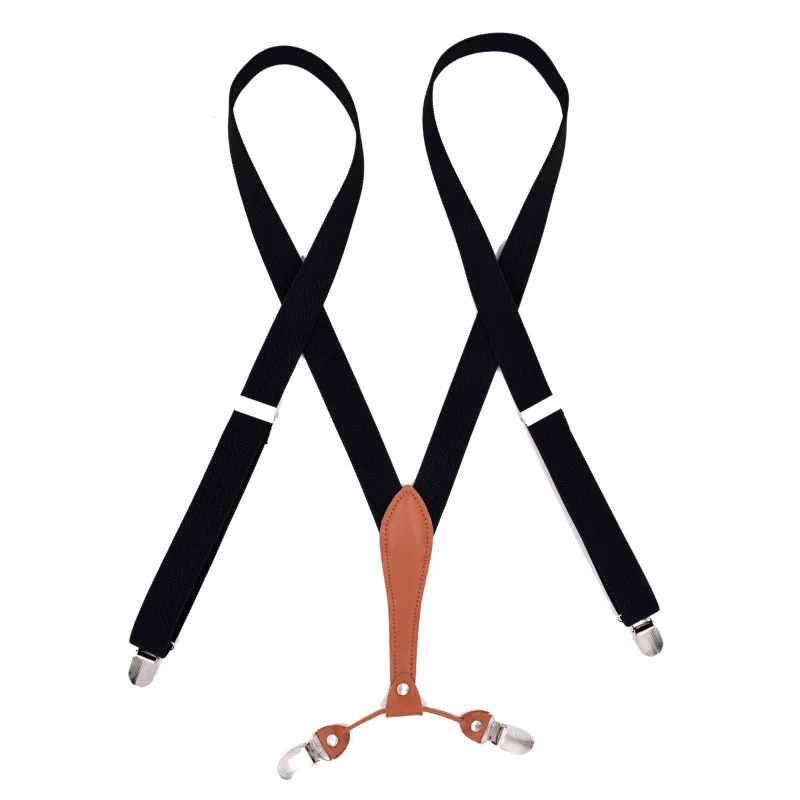 

New Style Unisex Four Clips Elastic Strap Suspenders Belt Adjustable Strap Clips Strong Clips Striped Solid Color Men's Braces