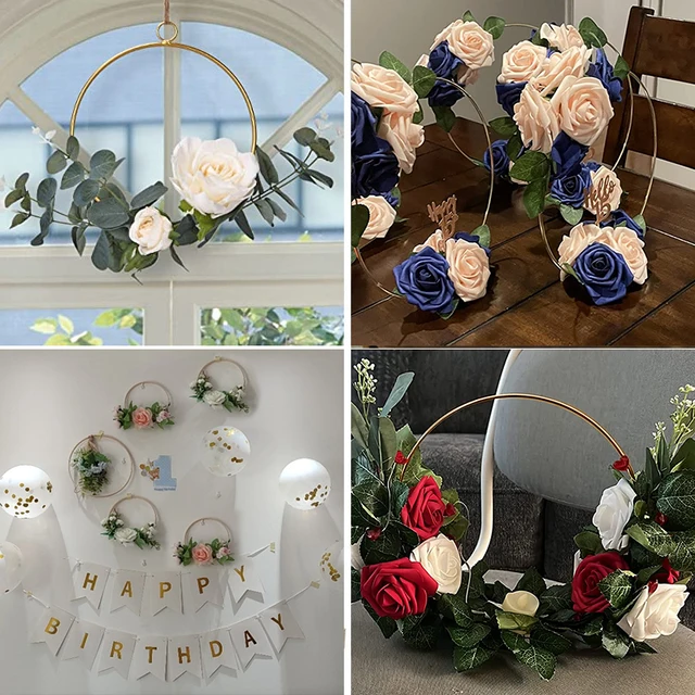 Fém Koszorú Mesterséges Virág Karika Lógó Kerek Gát Diy Dekoráció Esküvői Parti Növény Asztali Dísz - Image 3