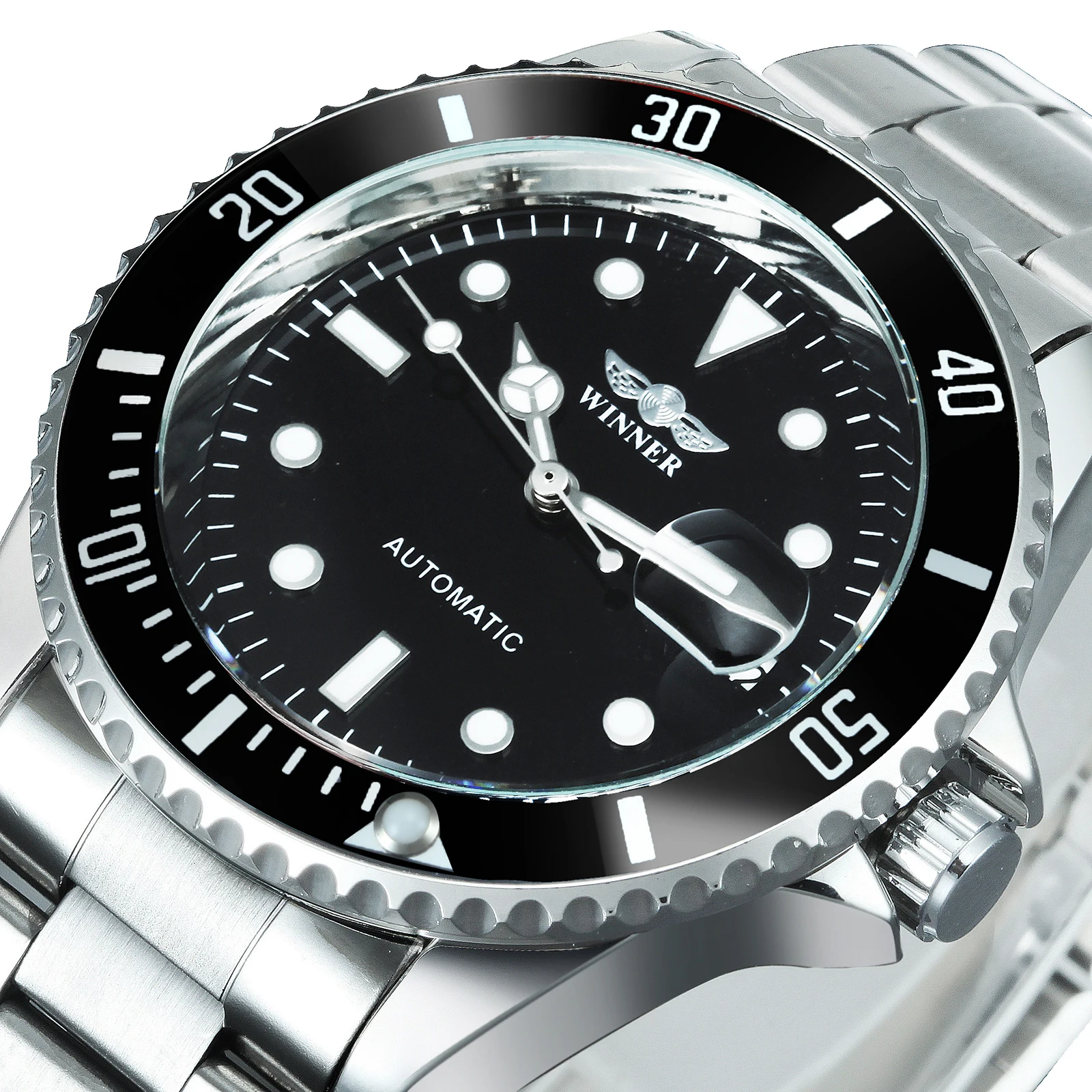 WINNER Classic Luminous Stainless Steel Men's Luxury Automatic Watch