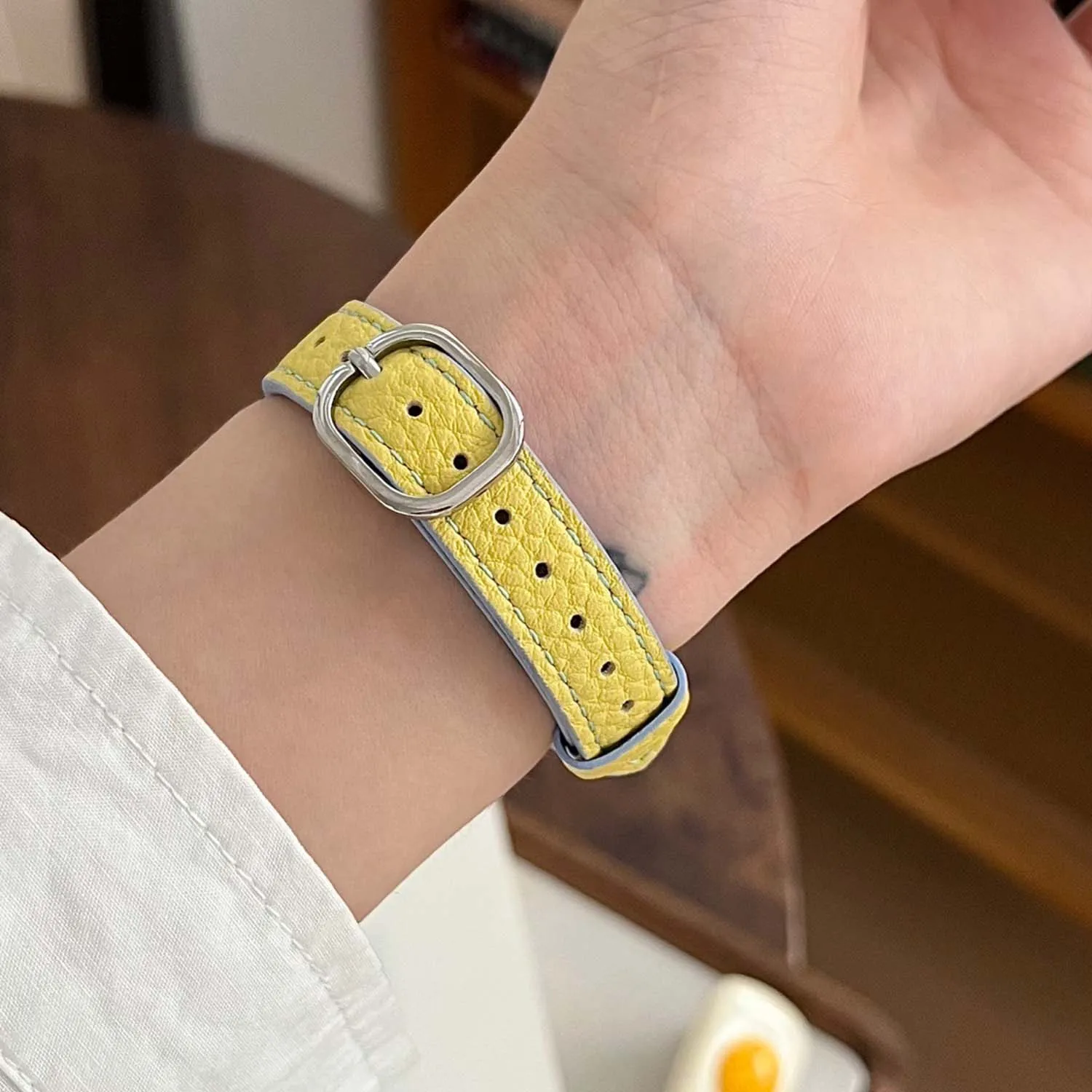 Hochwertiges, farbblockiertes, dünnes Lederarmband für Apple Watch iWatch S10 46 mm 42 mm 49–44 41/40/38 mm, modisches Damenarmband Ultra 8 – Detail 31