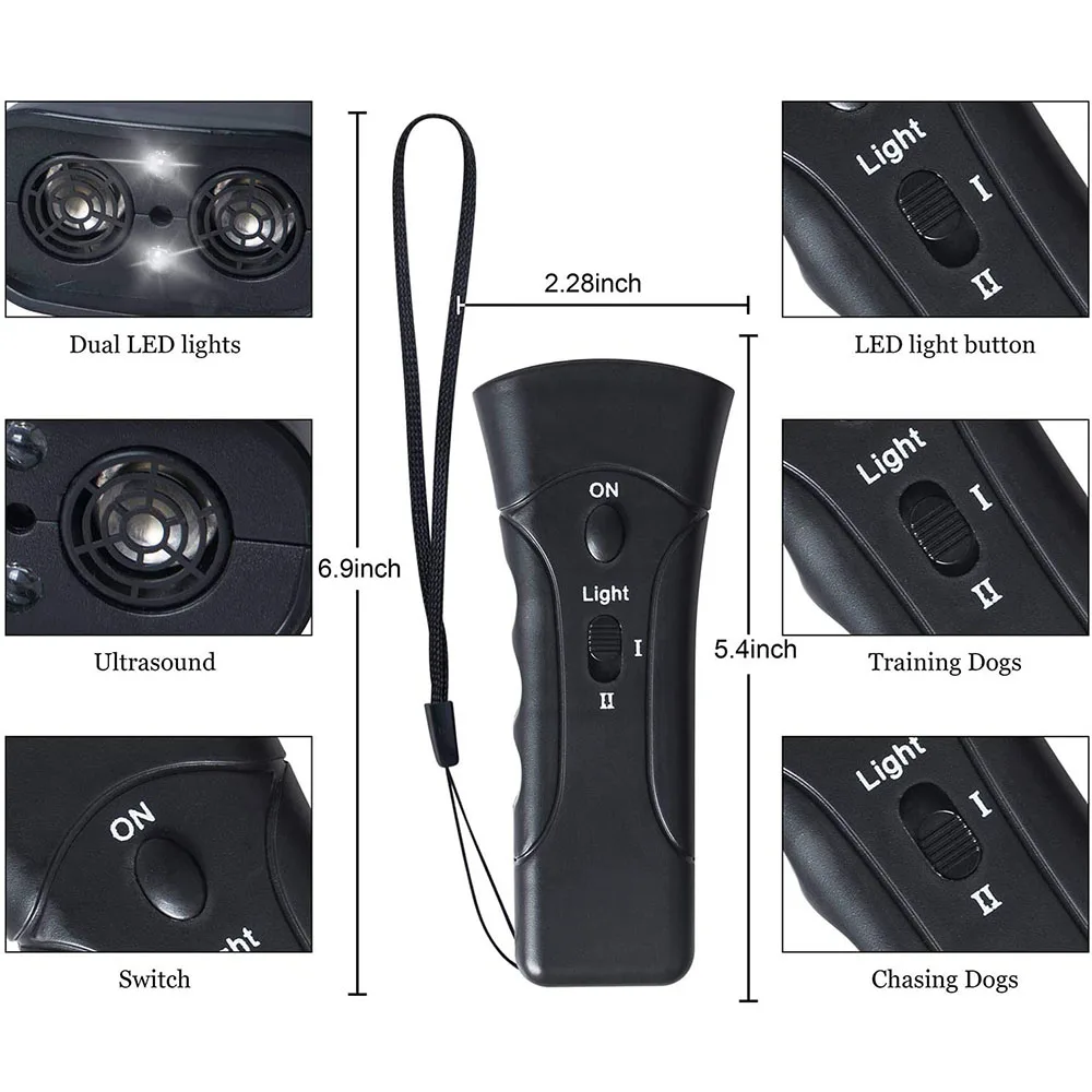 Dog Repeller Anti Barking Stop Bark Training Device Outdoor LED Ultrasonic With Flash Light pet dog repeller