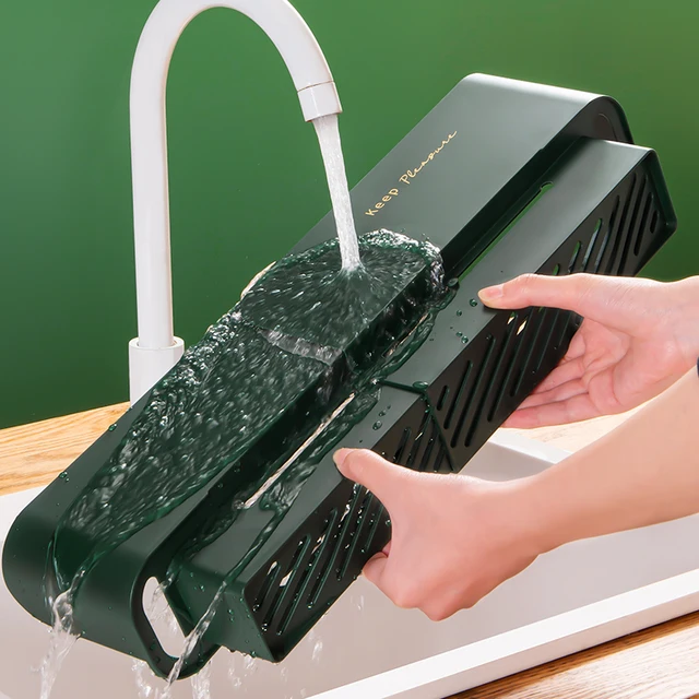 Lavello da cucina scalabile, pannello antispruzzo, deflettore impermeabile per il lavaggio di frutta e verdura, cestello per riporre e drenaggio 5