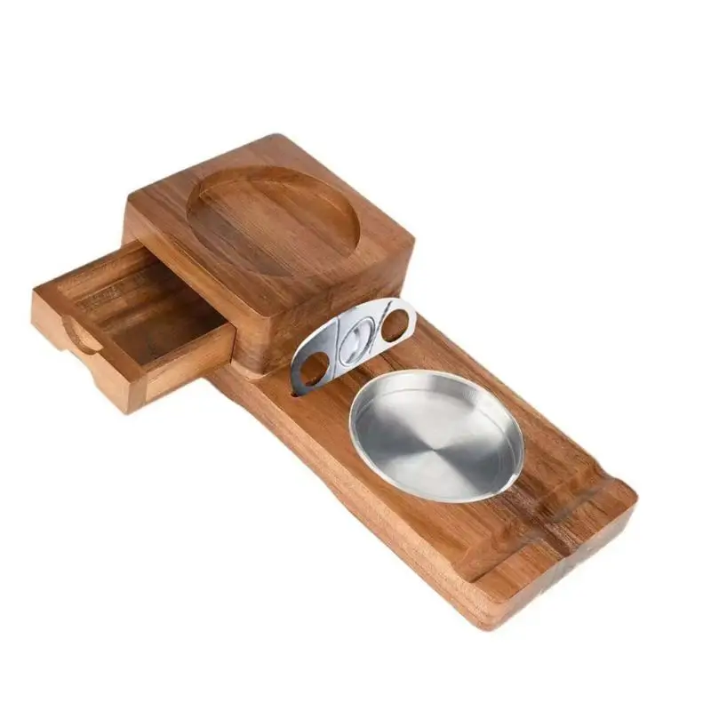 Stogie-Aschenbecher aus Hartholz mit integriertem Aufbewahrungsbereich und Glashalter für den Einsatz Home-Office D2RD – Detail 9