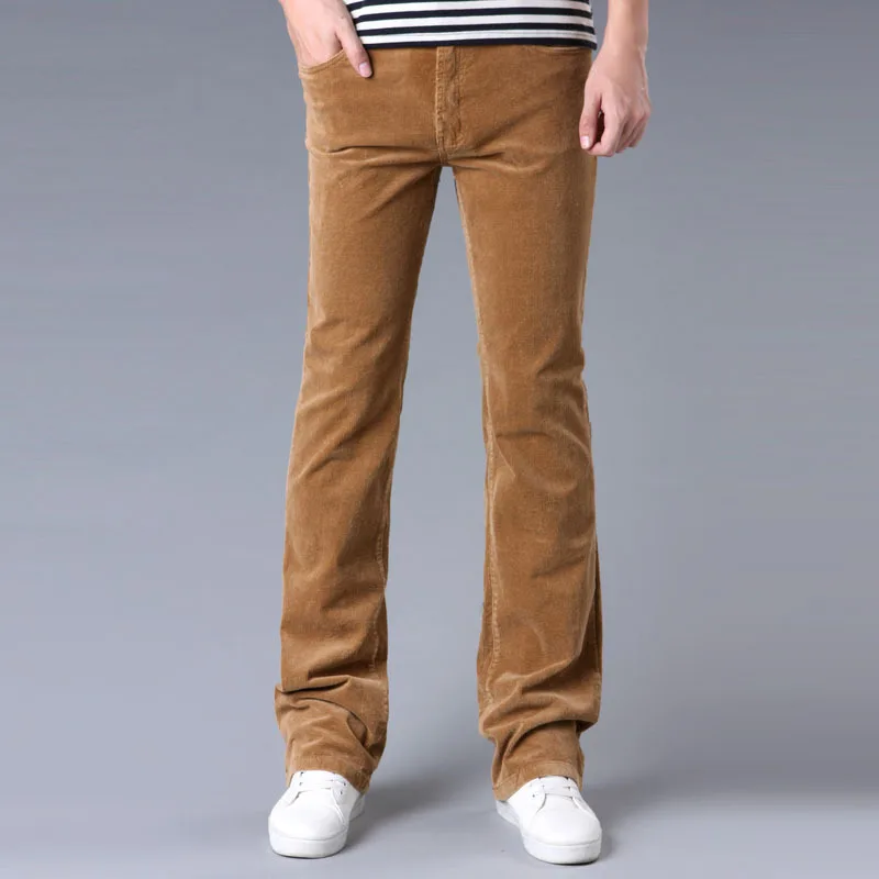 

Korean Style Business Casual Flared Corduroy Pants Men Plus Size Mid Waist Patched Bell-Bottom Boot Cut Leg Trousers Brown Red