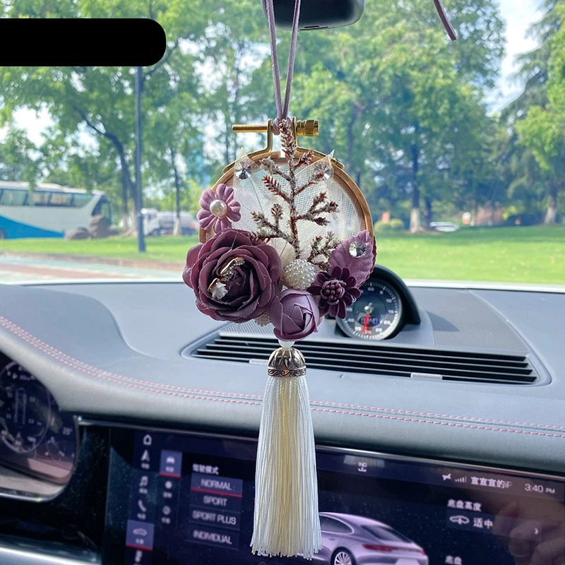 Car Pendant Creative Embroidery Shed Flower Aromatherapy Car Lasting Light  Fragrance Pendant Rearview Mirror Car Decor