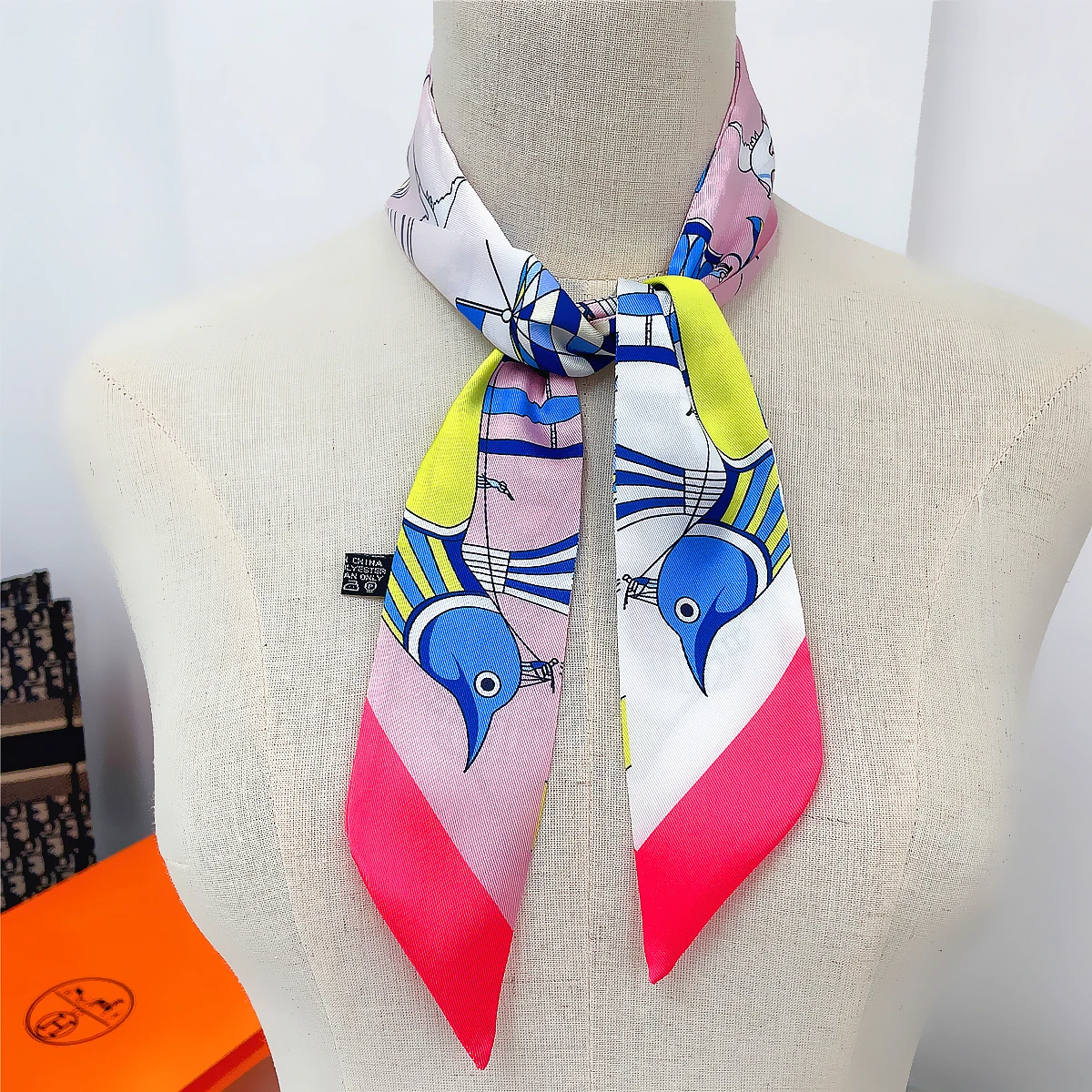 South Korean Spring Versatile silk scarf Hot Air Balloon Women's Twill Ribbon Bundle Bag Handle Ribbon Hair Band Scarf Headband 6