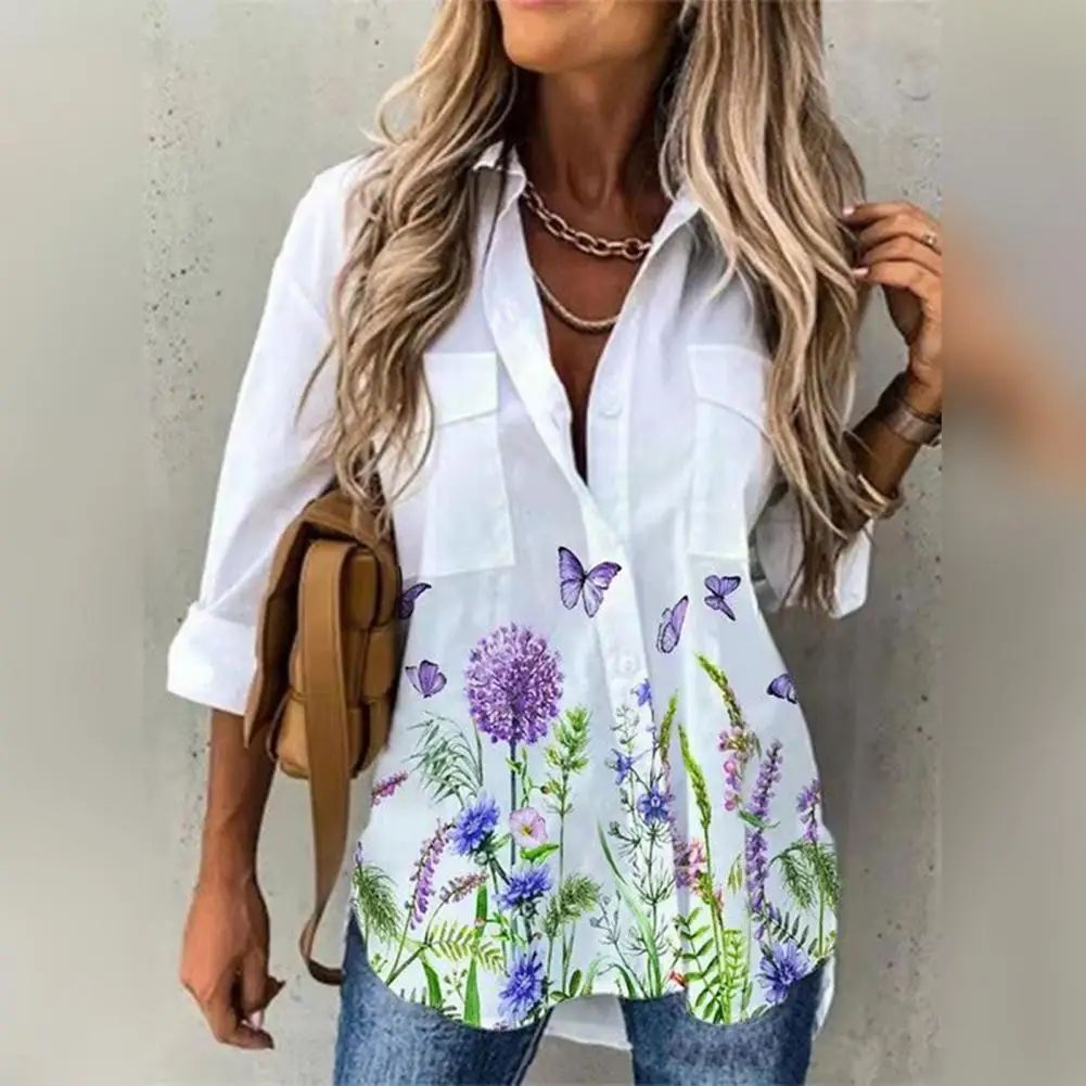 

Women Summer Shirt Long Sleeve Cardigan Blouse Commute Split Hem Mid Length Spring Summer Top Lady Clothing Blusa De Verano