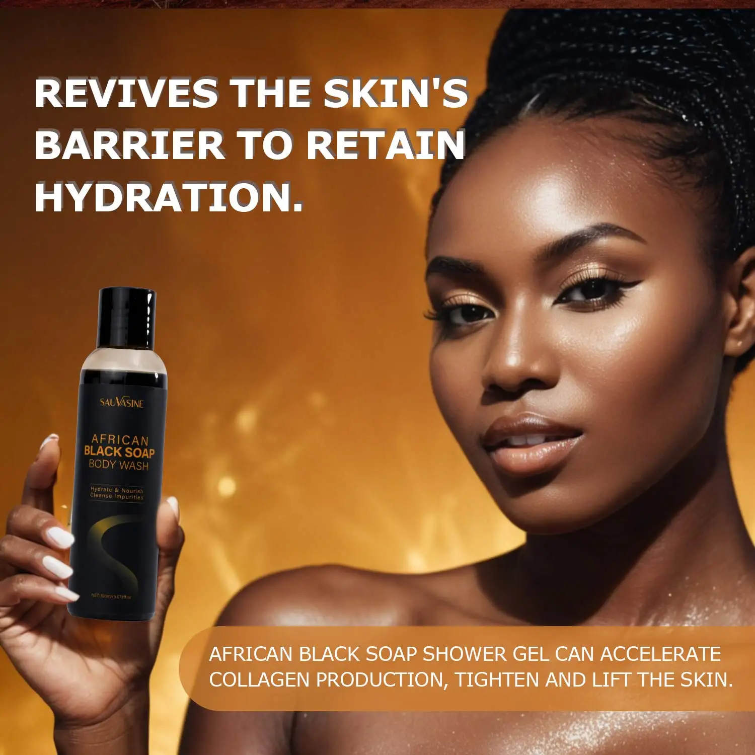 African Black Soap Soothing Body Wash with Shea Butter Deep Cleansing Skin Moisturizing Shower Gel for Acne Treatment Body Care