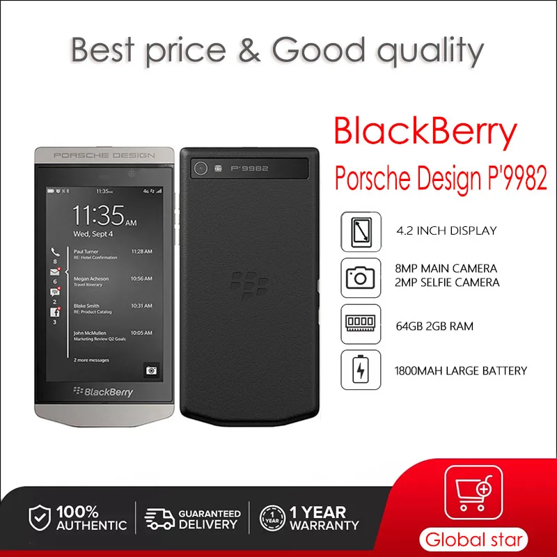 

BlackBerry Porsche Design P'9982 Refurbished Original Unlocked Cellphone 64GB 2GB RAM 12MP Camera free shipping