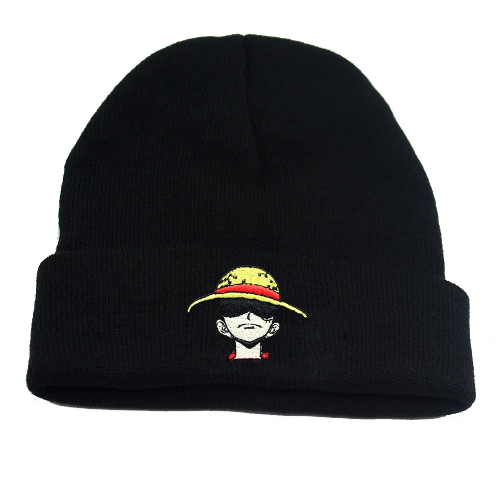 

Animation One Piece Peripheral Embroidery Warm Knitted Hat One Piece Luffy Cartoon Versatile Woolen Hat Cold Hat