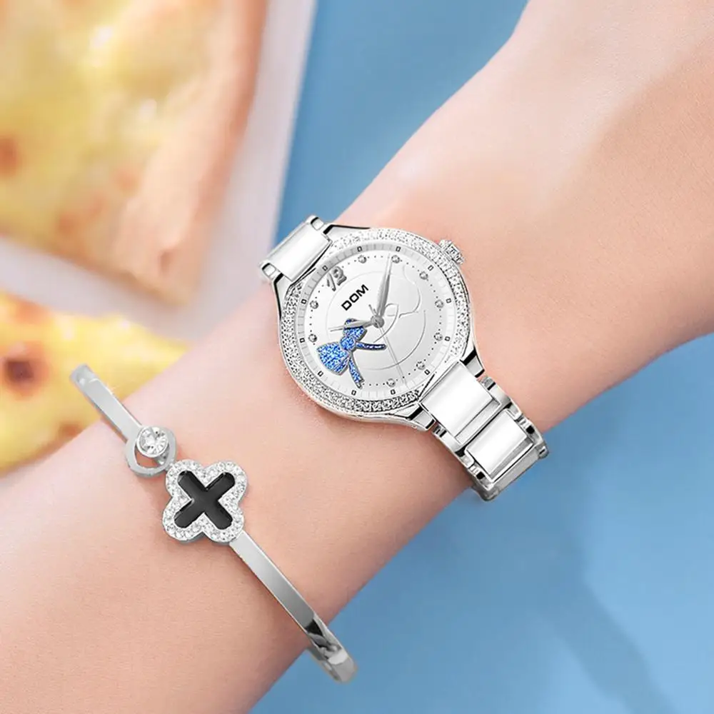 DOM Fashion Women Diamonds Wrist Watches Ceramics Watchband Top Luxury Brand Dress Ladies Geneva Quartz Clock Ladies Gift