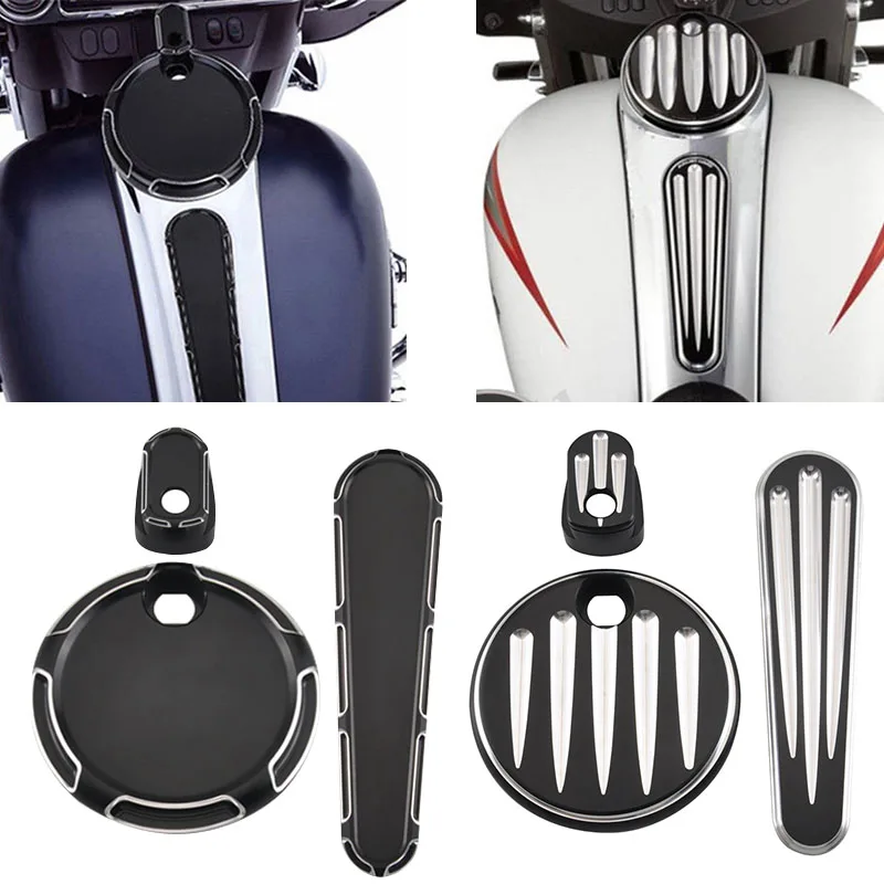 

CNC Fuel Tank Coverr&Dash Track Insert Cover&Ignition Cap For Harley Touring Electra Glide Street Glide FLTR FLHX FL 2007-2018