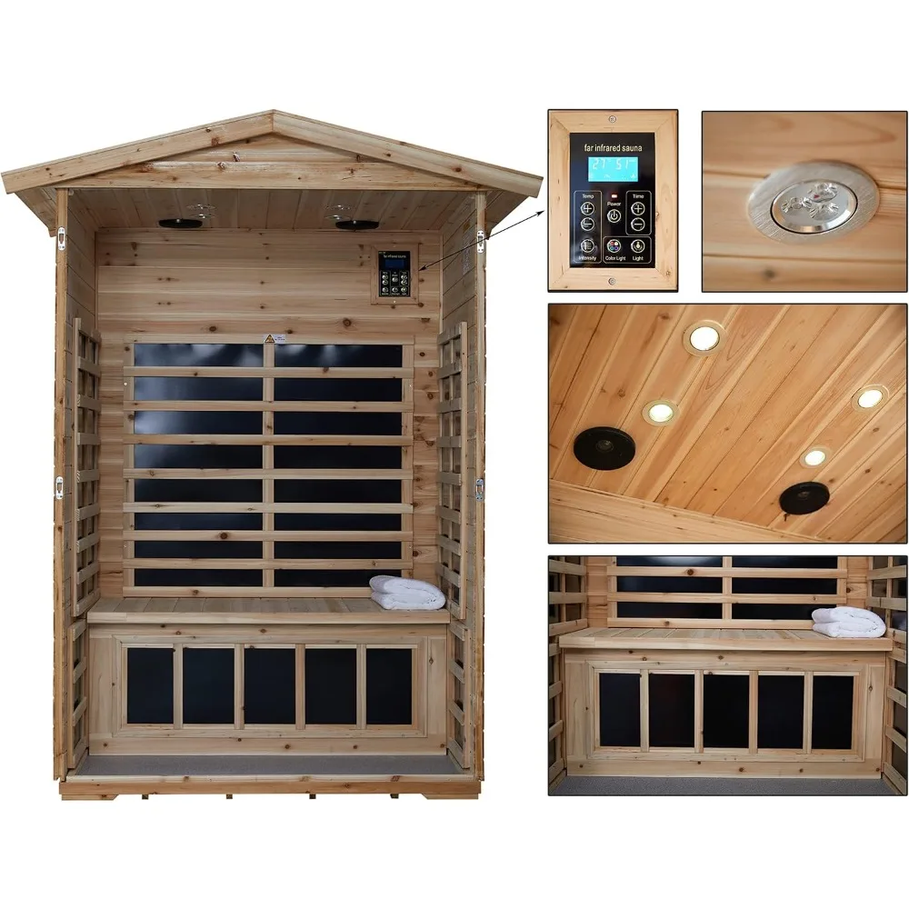 Outdoor infrared sauna for 2 people, can withstand outdoor temperature -5°F-104°F|Household low electromagnetic field sauna 3