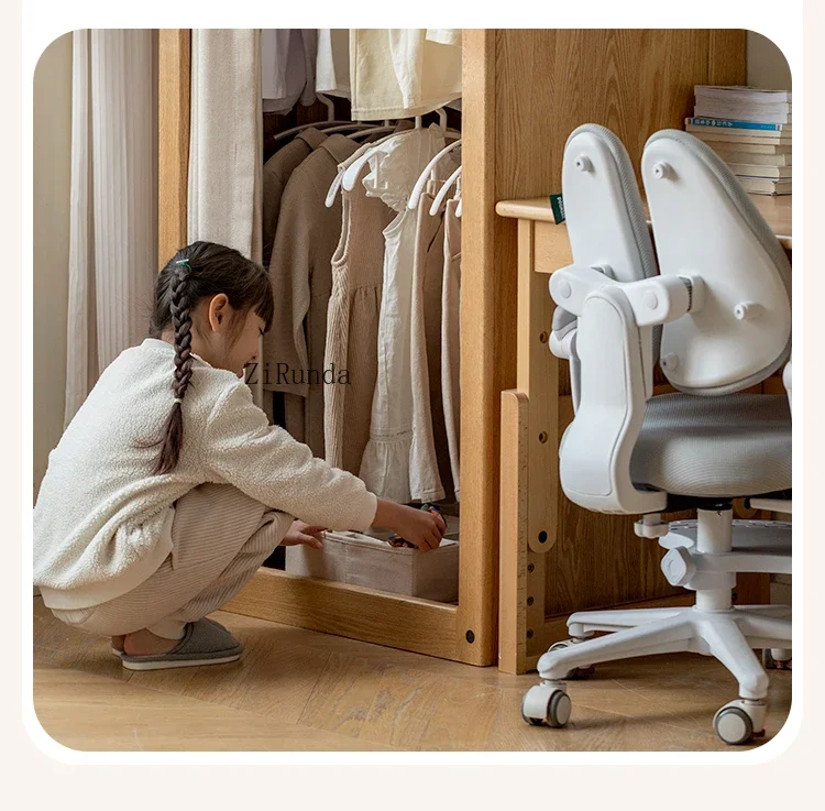 Children's solid wood wardrobe Small apartment cloth curtain cabinet Household bedroom storage locker
