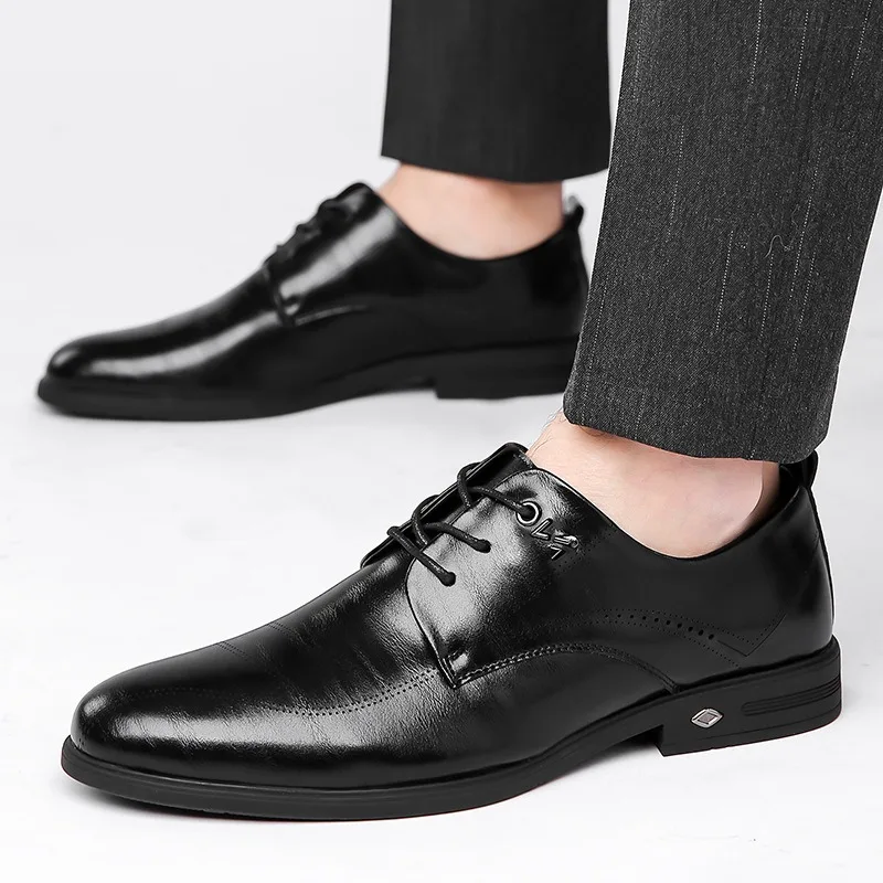 Designer Leather Platform Business Dress Shoes for Men Fashion Soft-soled Casual Spring Autumn Men's Point-toe Wedding Shoes Men 6