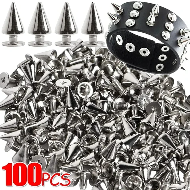 10/100Pcs Silver Cone Spikes Metal Spike Screwback Studs DIY Craft Cool  Punk Garment Decoration Clothes Shoes Bag Nail Rivets - AliExpress