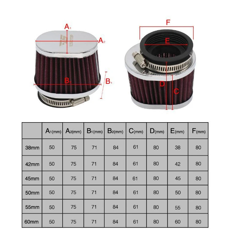 Motorcycle Air Filter Motocross Carburetor Air Intake Filter 50mm 55mm 60mm 38mm 42mm 45mm for Yamaha Kawasaki Suzuki Honda air filters