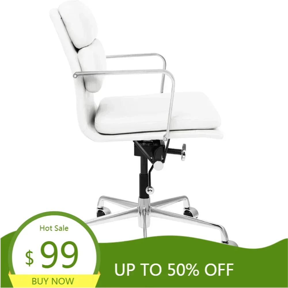 "mid-back ergonomic office chair with padded seat, swivel, and armrests - faux leather desk chair"